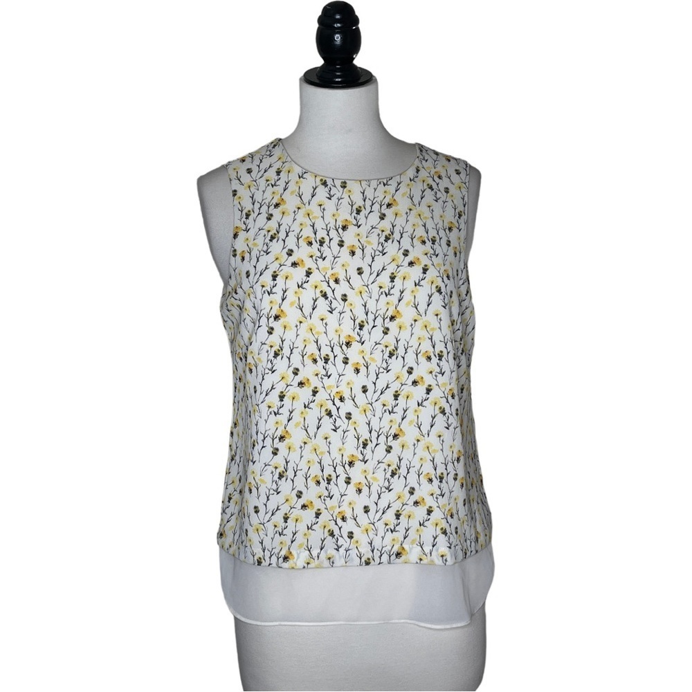Rose + Olive Layered Yellow Rose Bud Back Zip Top M